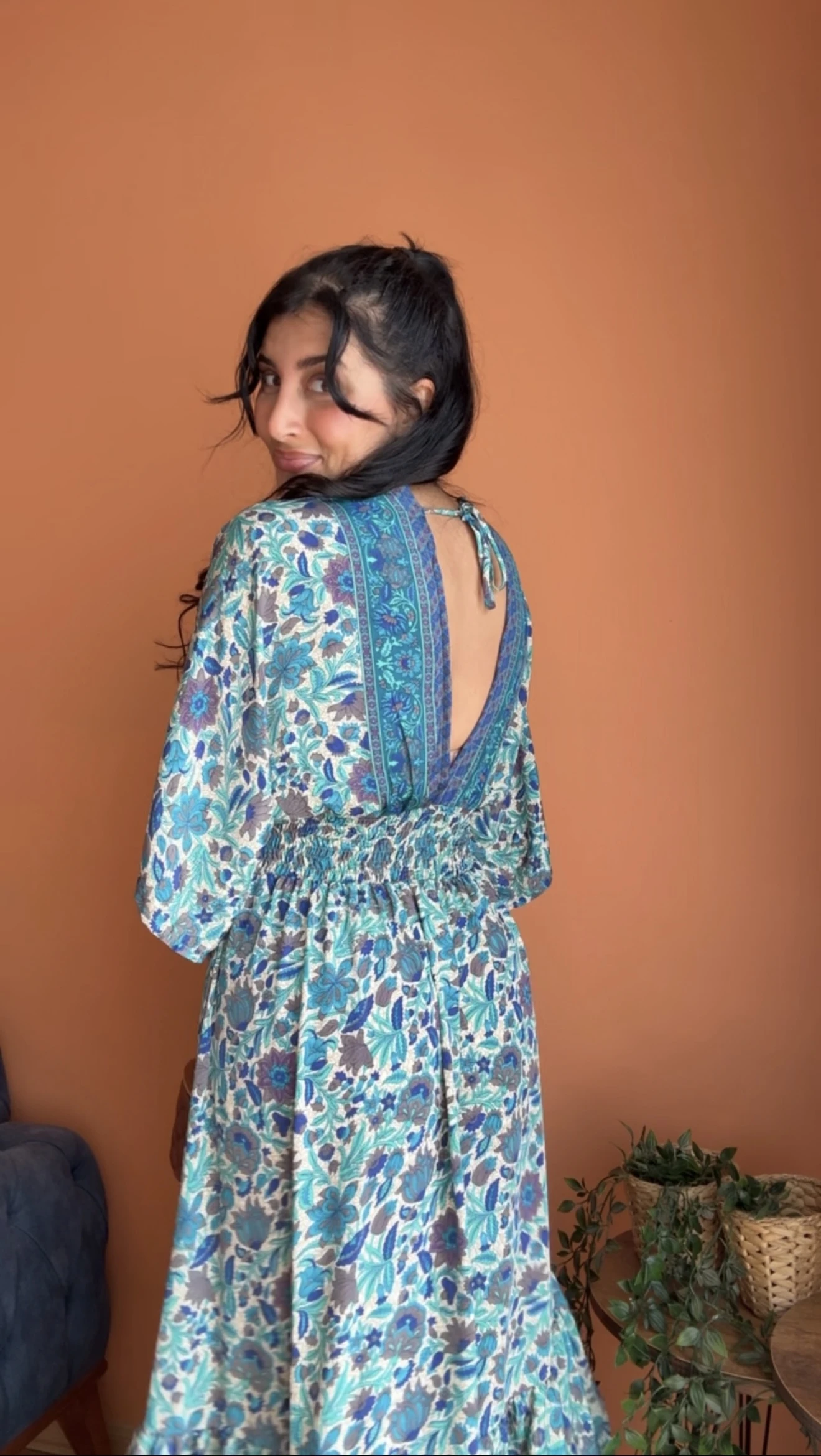 Yarasa Kol İpek Kaftan Mavi