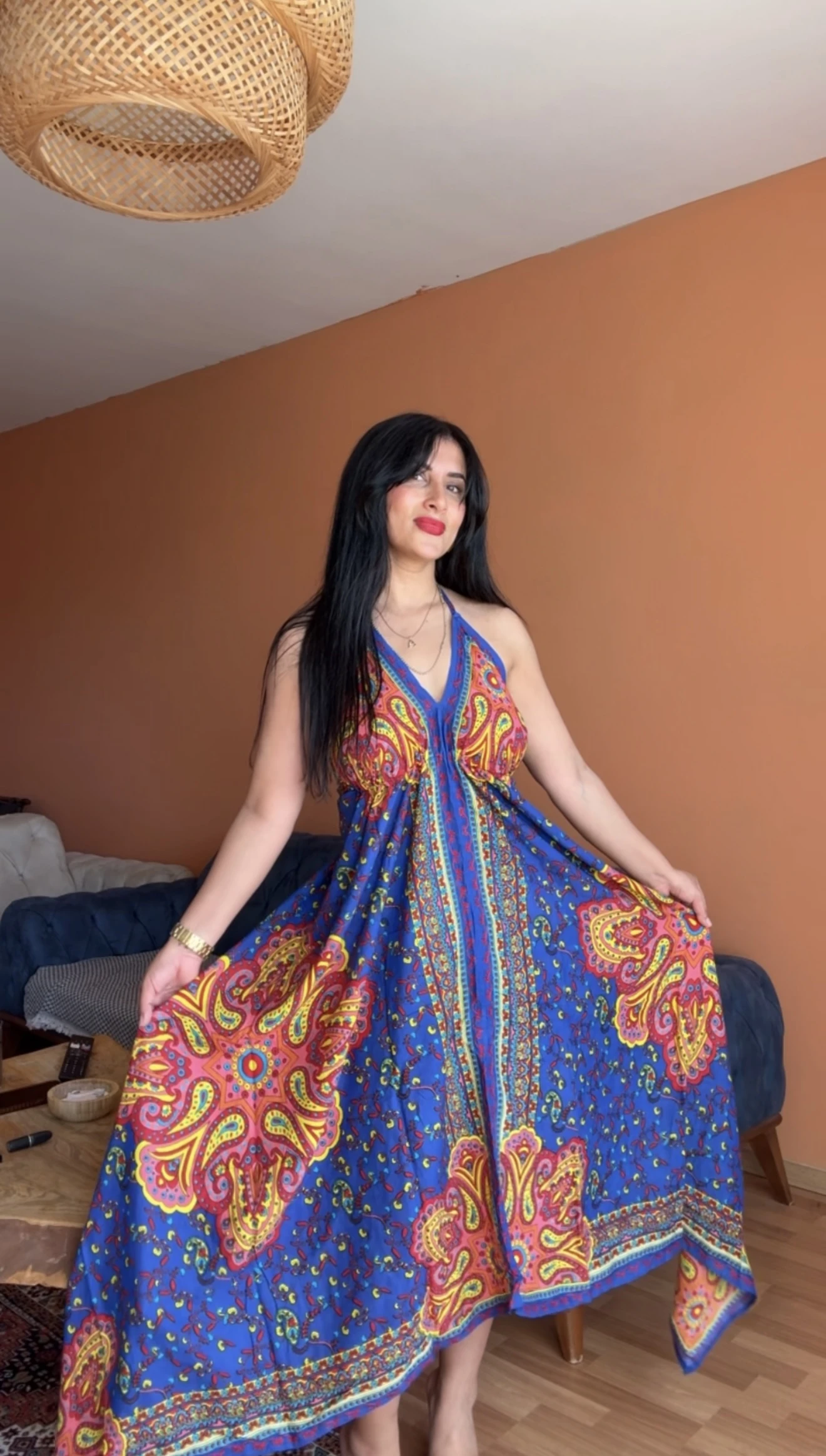 Magic Bağlamalı Elbise Lacivert Etnik