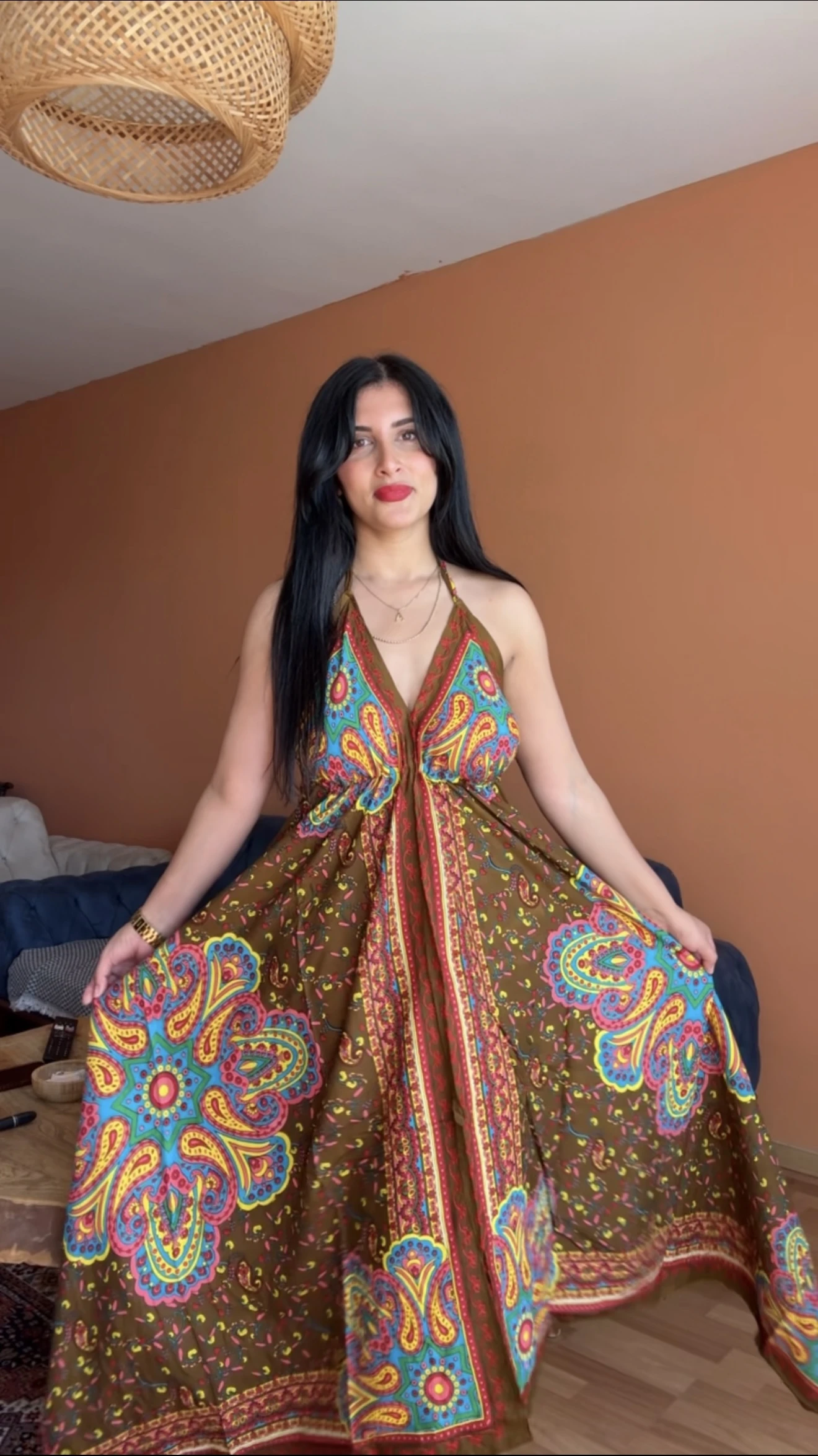 Magic Bağlamalı Elbise Kahve Etnik