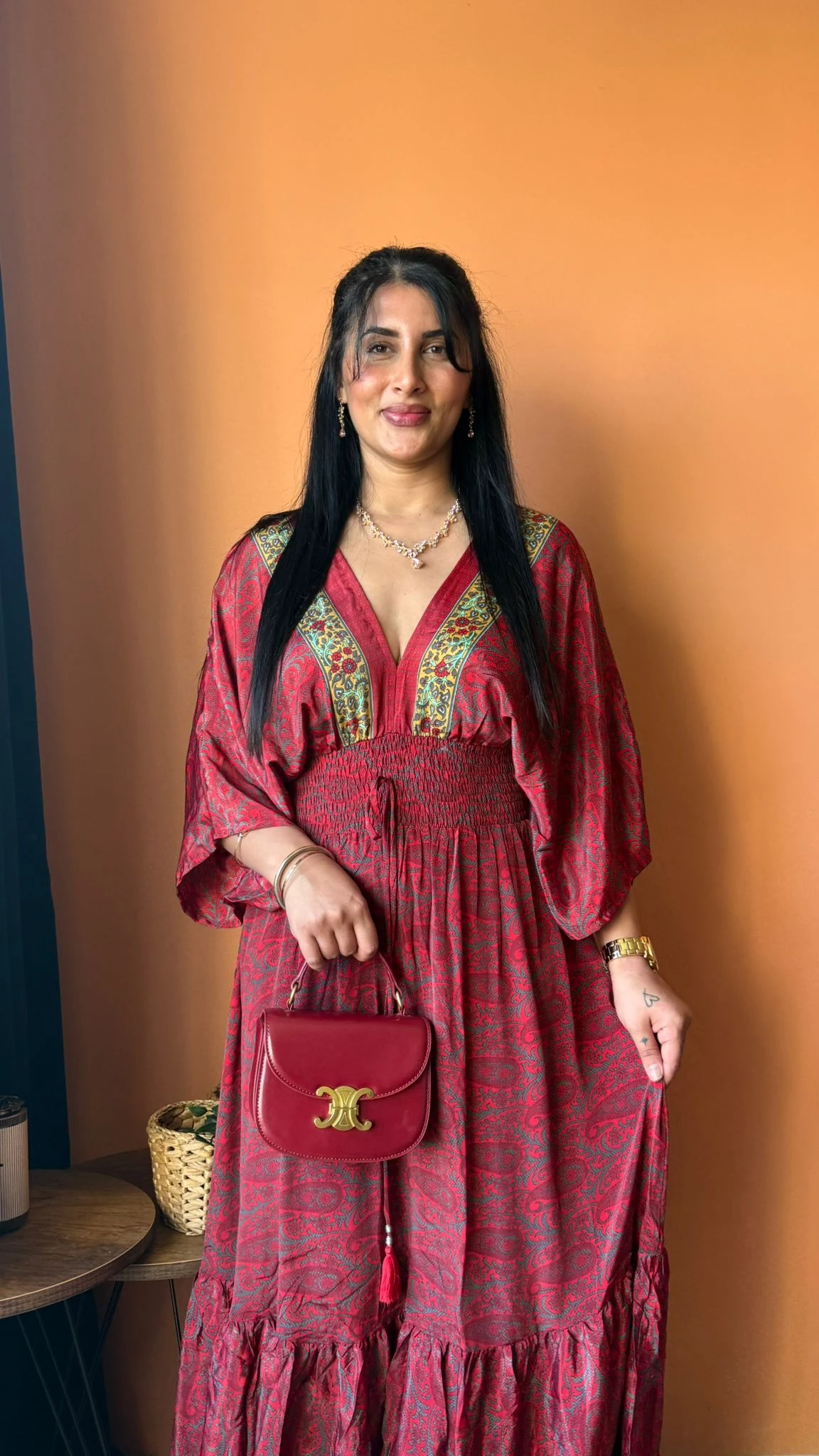 Yarasa Kol İpek Kaftan Kırmızı