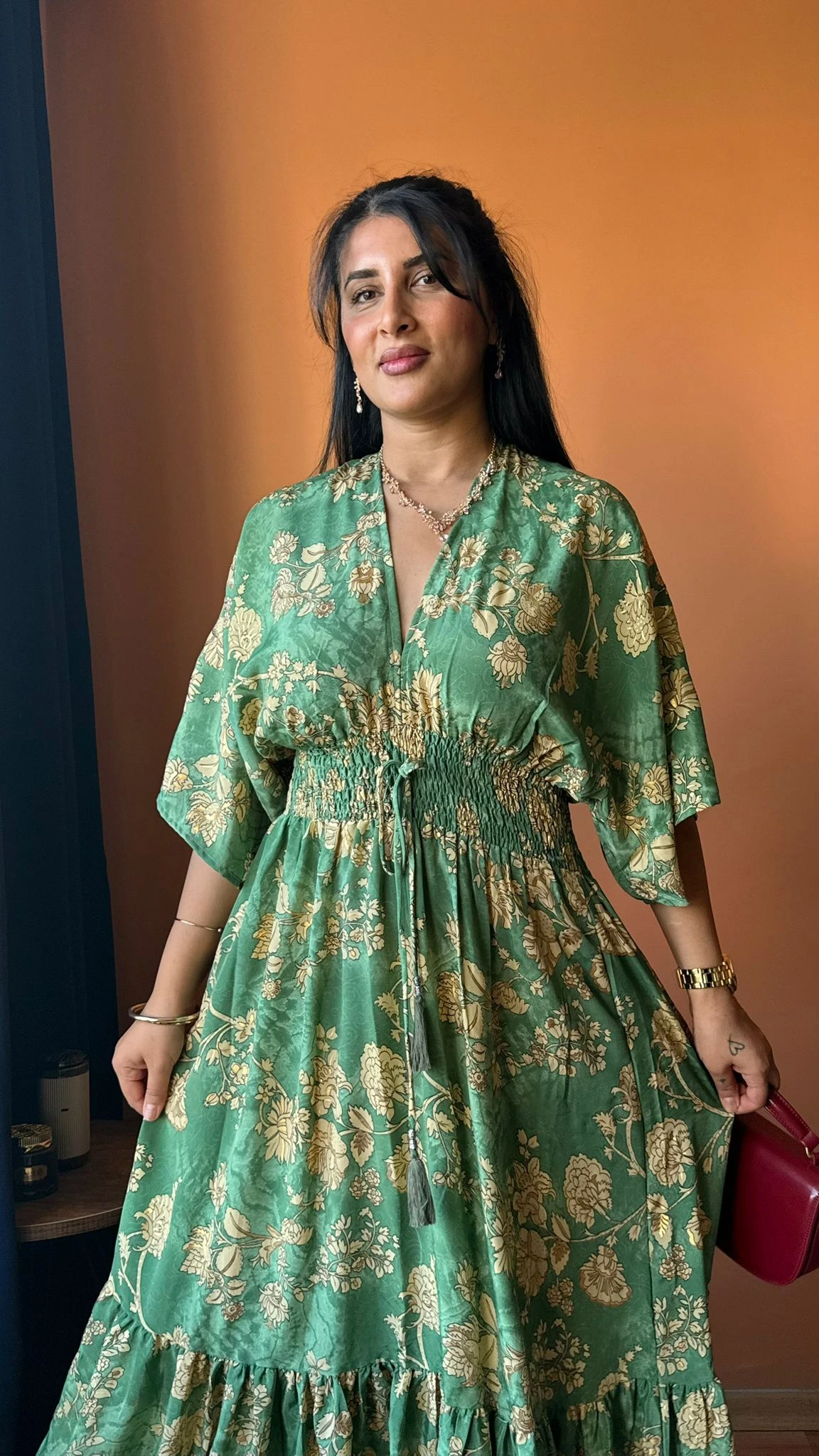 Yarasa Kol İpek Kaftan Yeşil